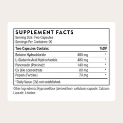 Thorne Advanced Digestive Enzymes blend with HCl and pepsin supports nutrient breakdown
