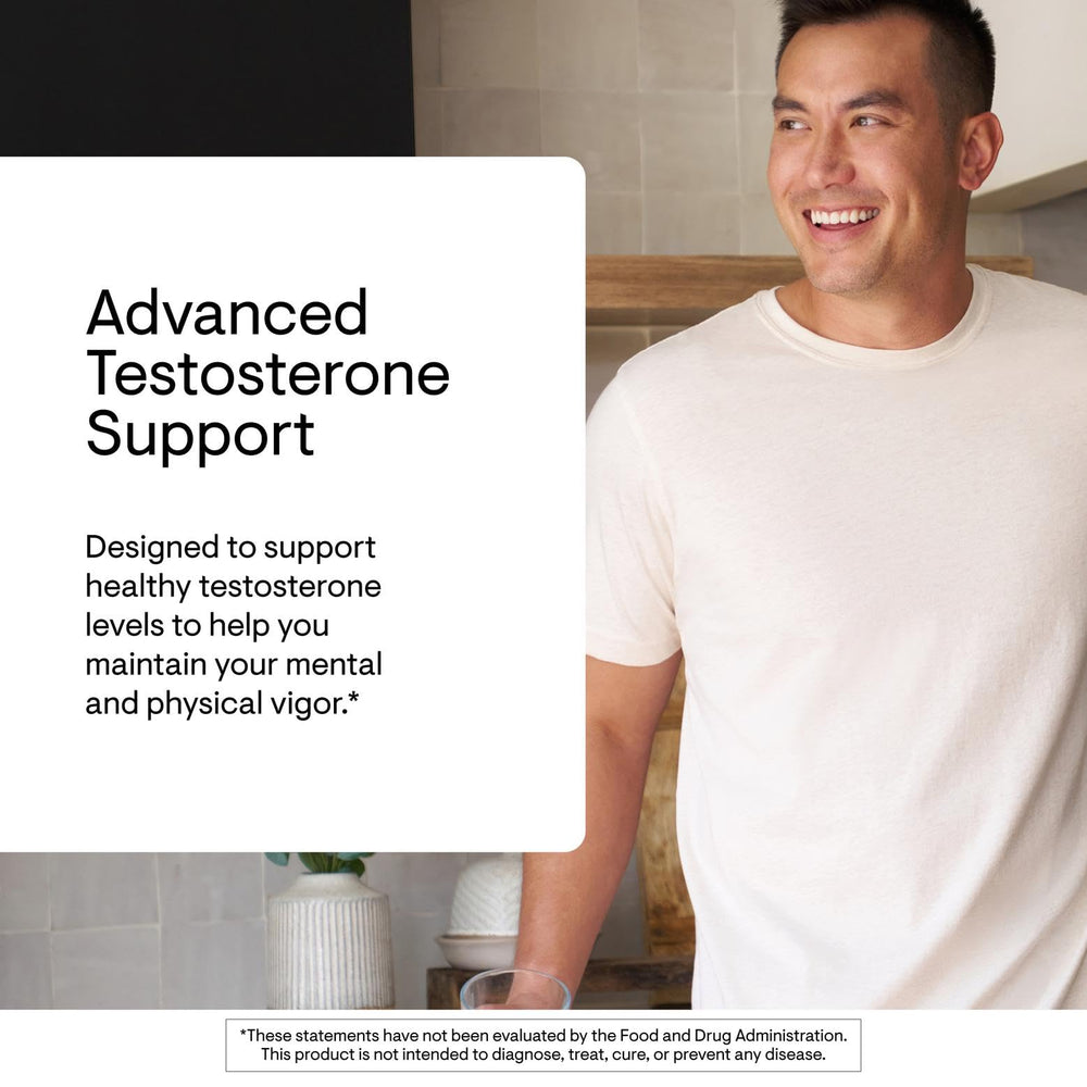 THORNE Advanced Testosterone label close-up highlighting quality certification.
