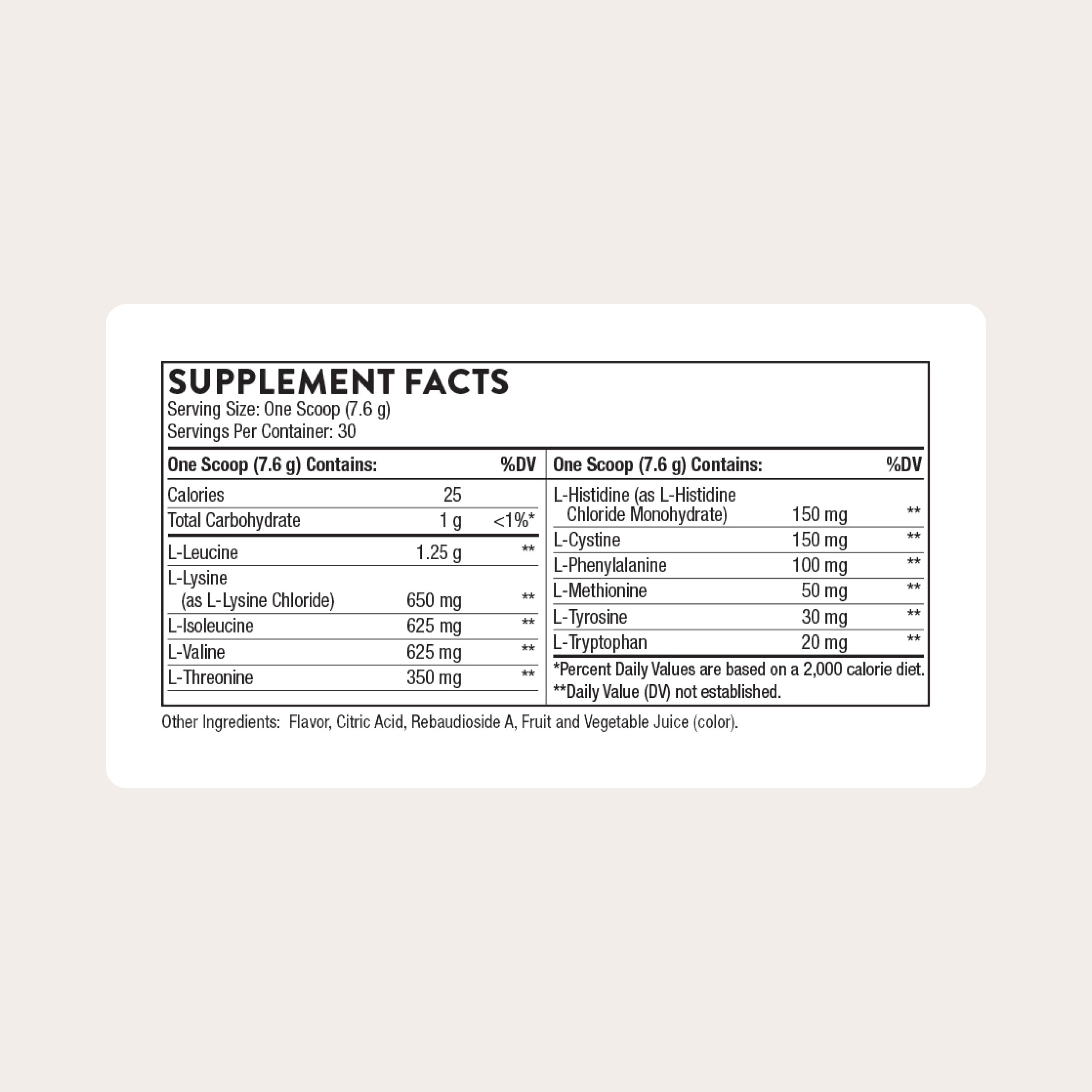 THORNE Amino Complex berry scoop-mixed in glass for quick fueling