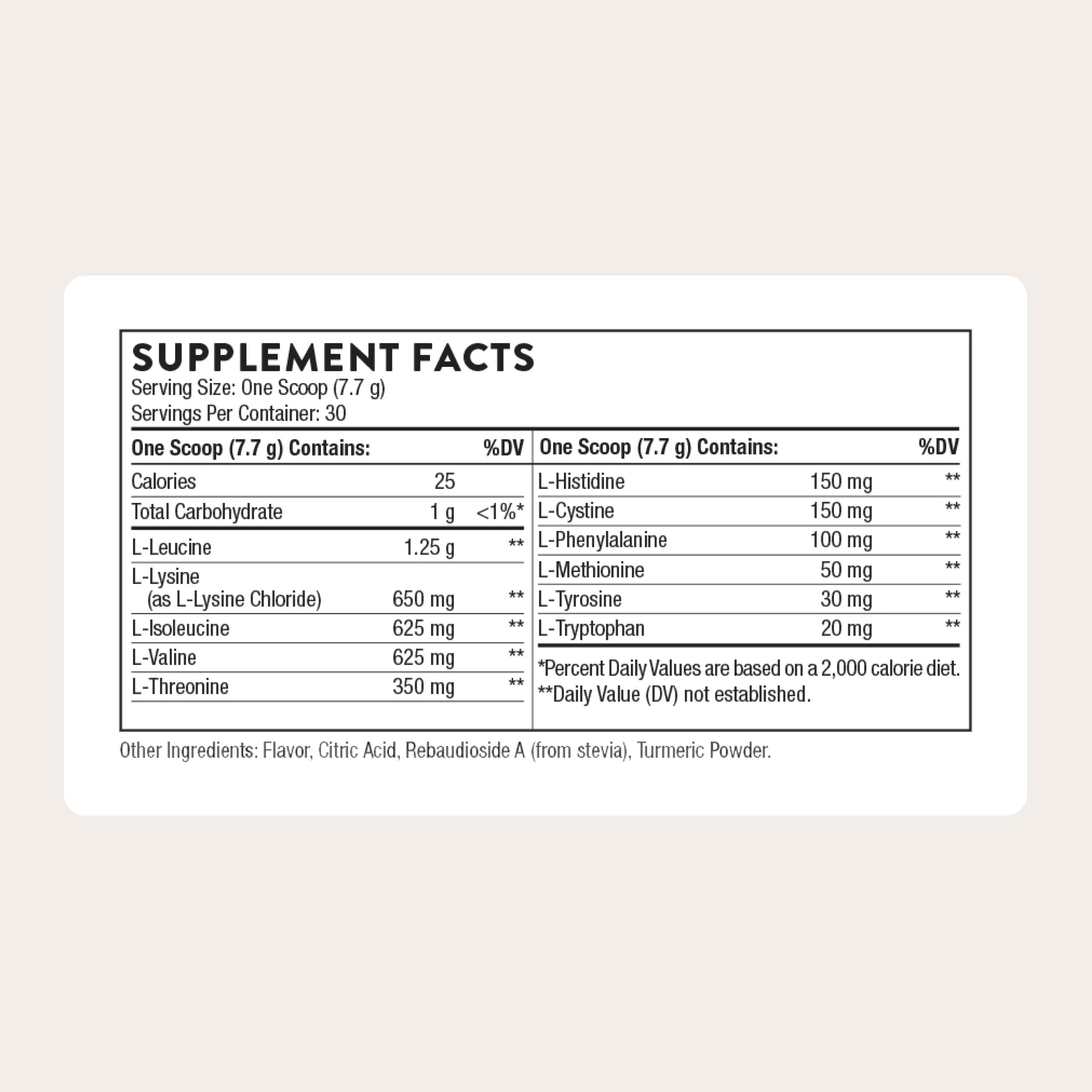 Serving scoop with THORNE Amino Complex for precise pre or post-workout dosing.