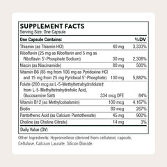 Thorne B-Complex6 bottle back with supplement facts and sport testing assurance.