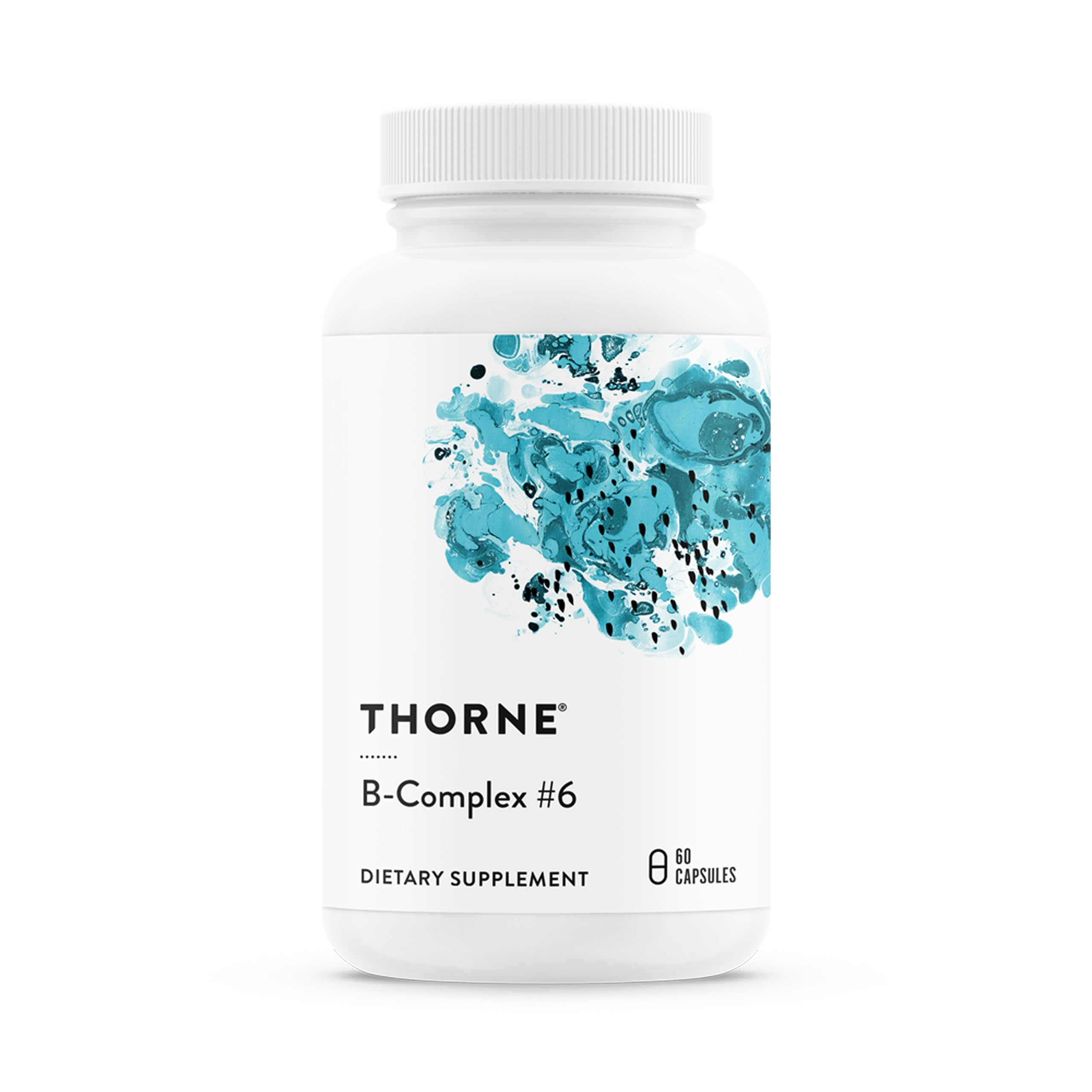 Thorne B-Complex6 bottle front showing active B vitamins for energy support.