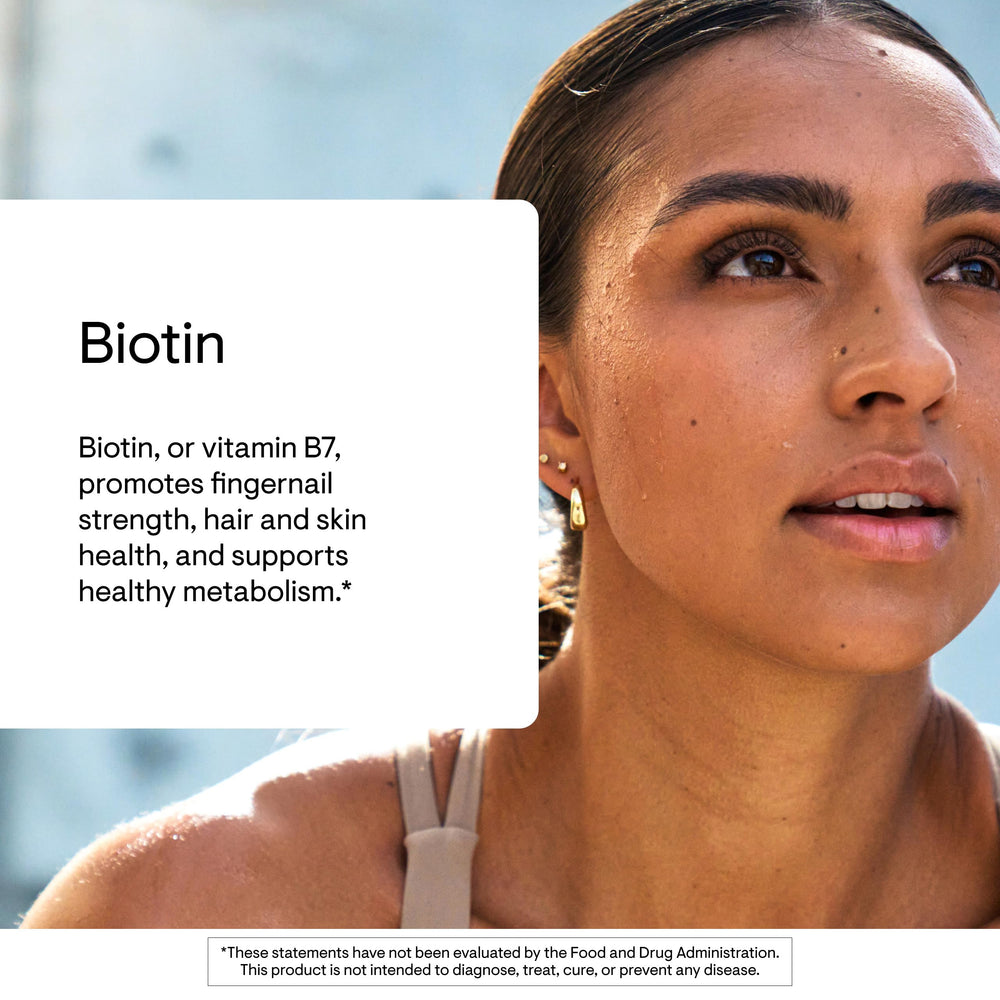 Thorne Biotin label view emphasizing gluten, dairy, and soy-free formula.
