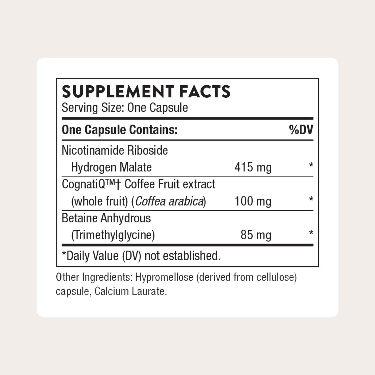 Thorne Brain Factors capsules close-up showing smooth, easy-to-swallow capsules for daily use