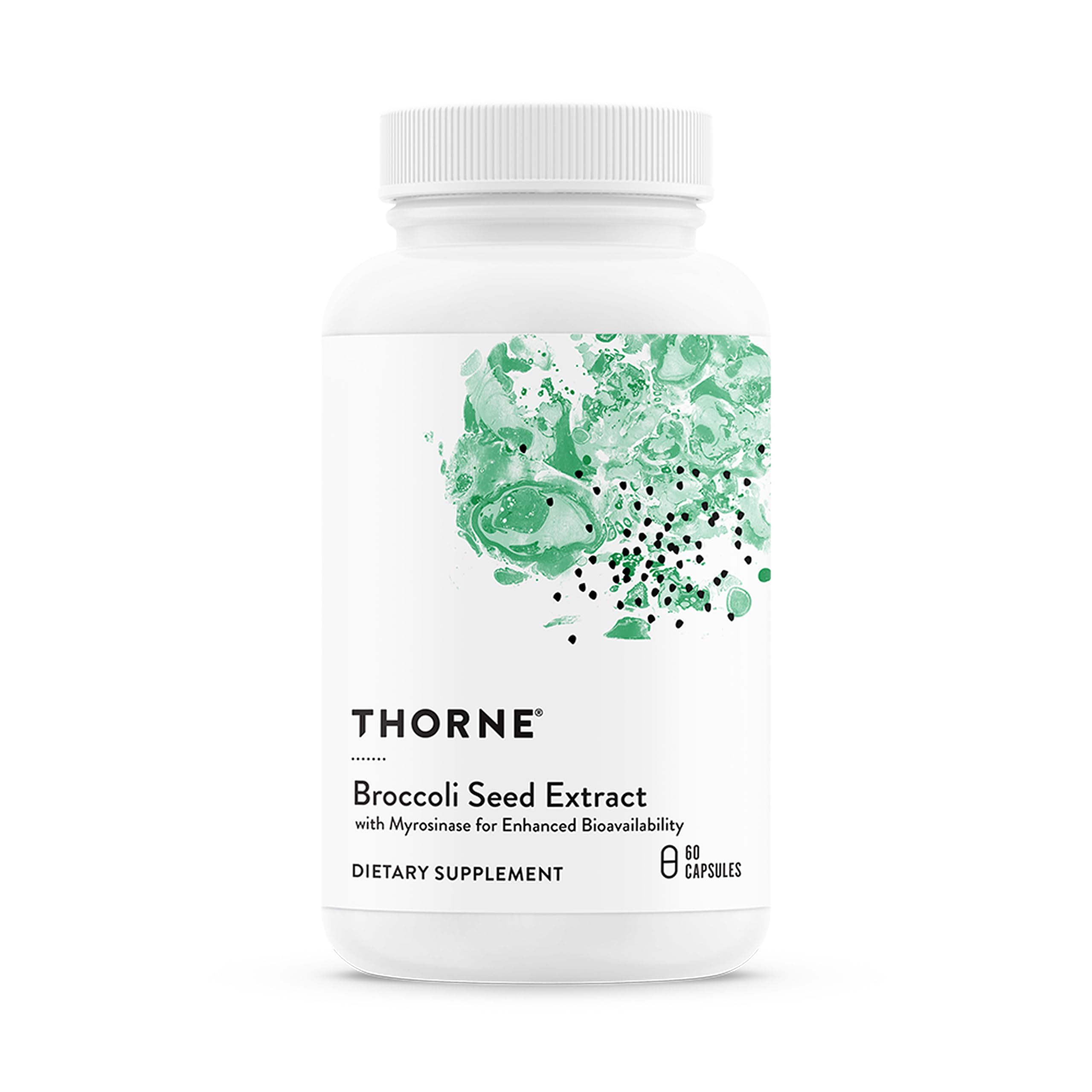 THORNE broccoli seed extract bottle with capsules supporting detox and antioxidant benefits.