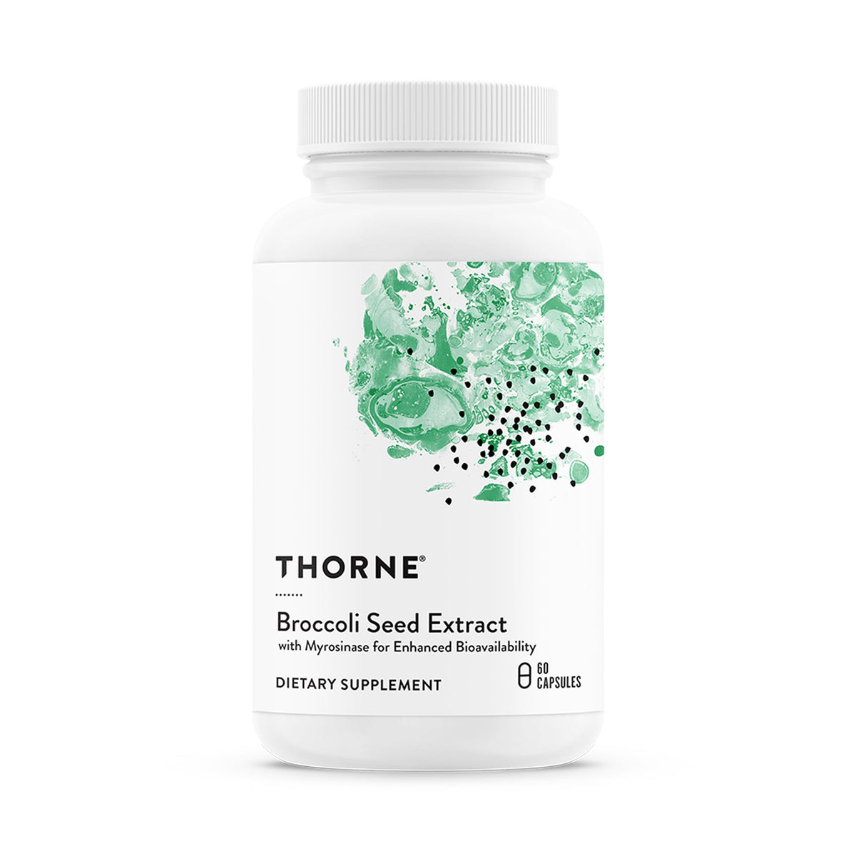 THORNE broccoli seed extract bottle with capsules supporting detox and antioxidant benefits.