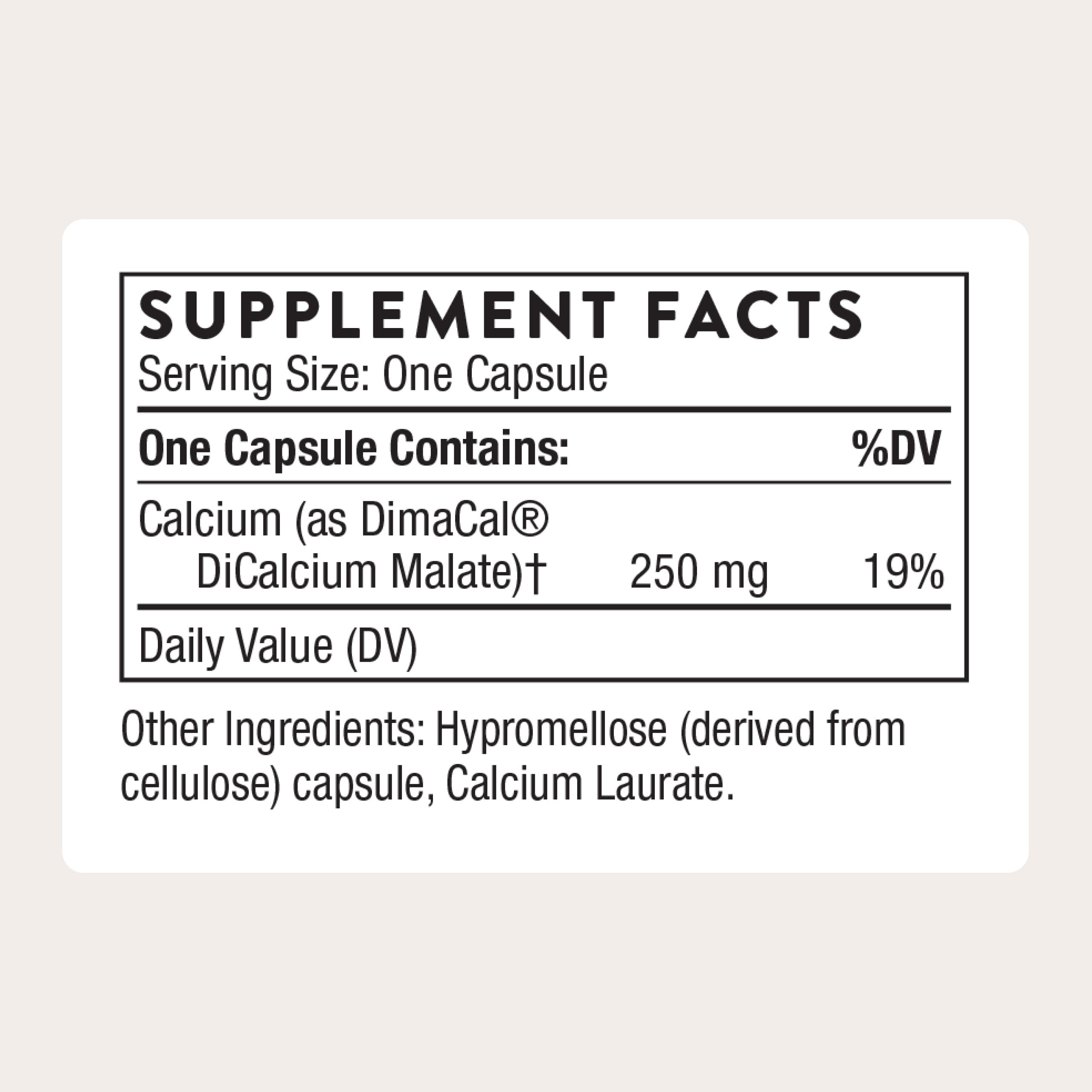 Close-up of THORNE Calcium capsules highlighting the chelated formula