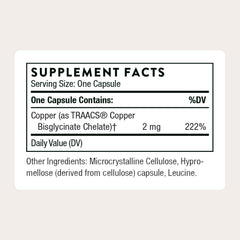 THORNE Copper Bisglycinate capsules packshot for easy daily use.
