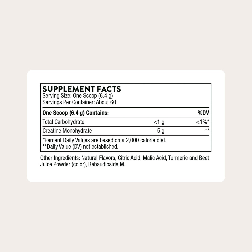 Scoop beside THORNE Creatine bottle, indicating easy daily dosing.