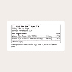 THORNE D3 K2 liquid dropper-dose for easy calcium support
