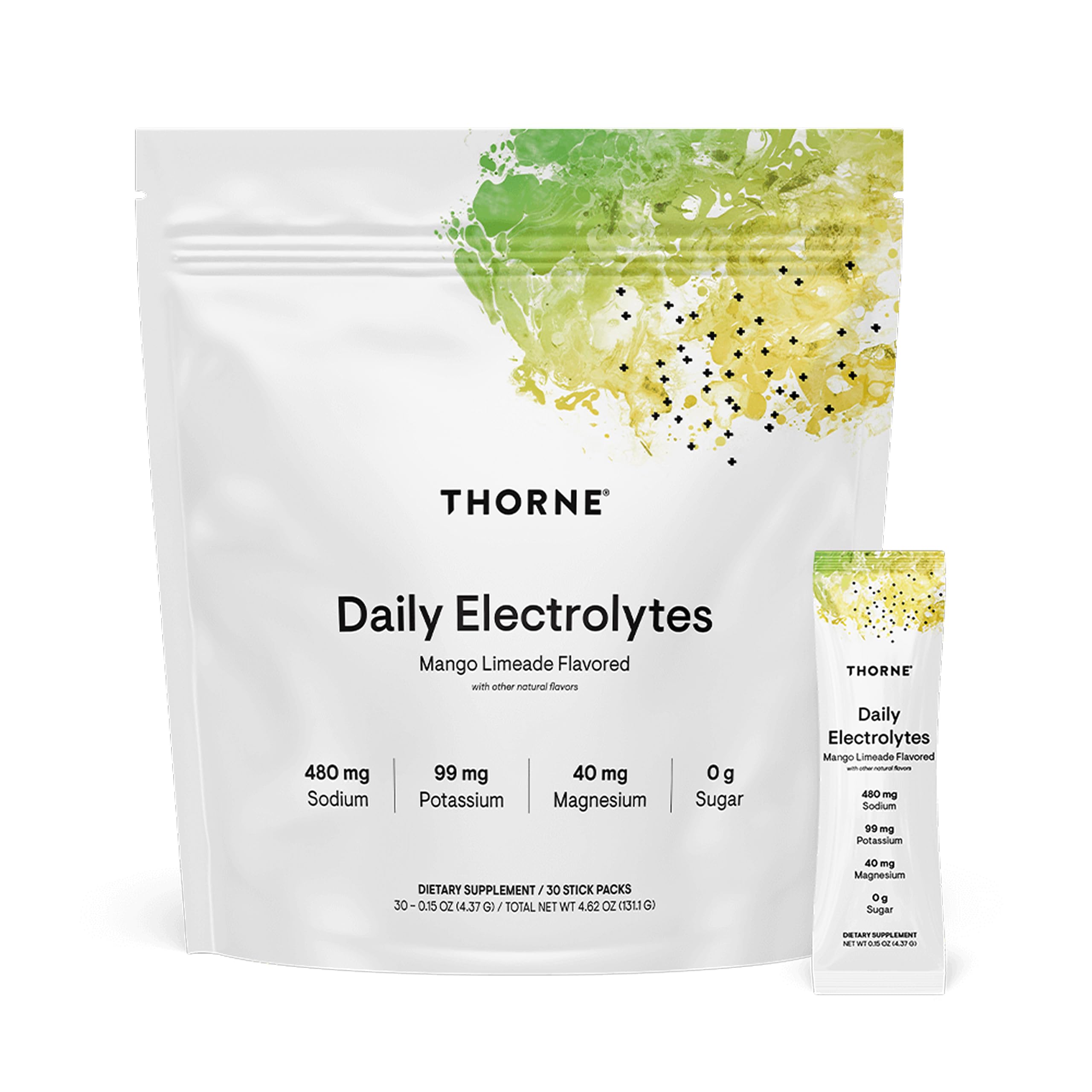 THORNE Daily Electrolytes mango limeade stick-pack hero for on-the-go hydration