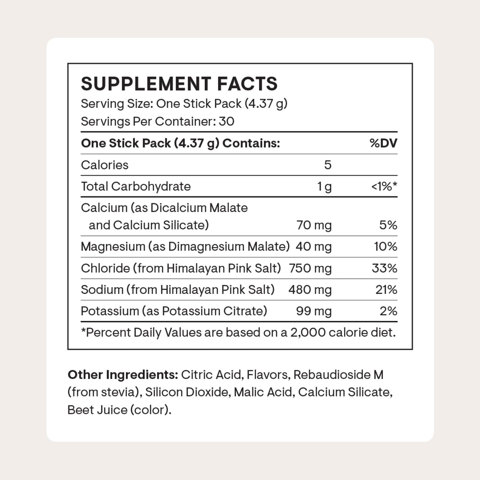 THORNE Daily Electrolytes watermelon stick pack back shows nutrition details for informed use.