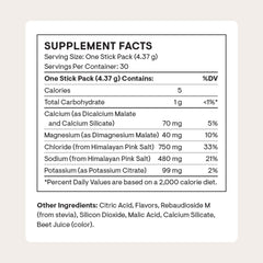 THORNE Daily Electrolytes watermelon stick pack back shows nutrition details for informed use.