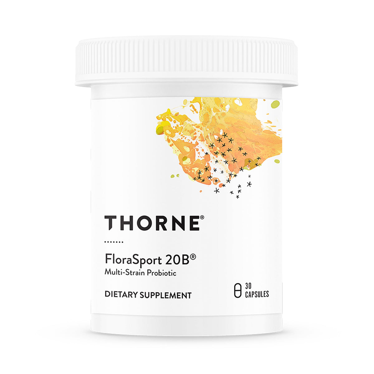 THORNE FloraSport 20B bottle on shelf for easy, shelf-stable probiotic use
