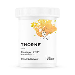 THORNE FloraSport 20B bottle on shelf for easy, shelf-stable probiotic use