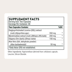 Thorne GI Relief label closeup with key botanical ingredients