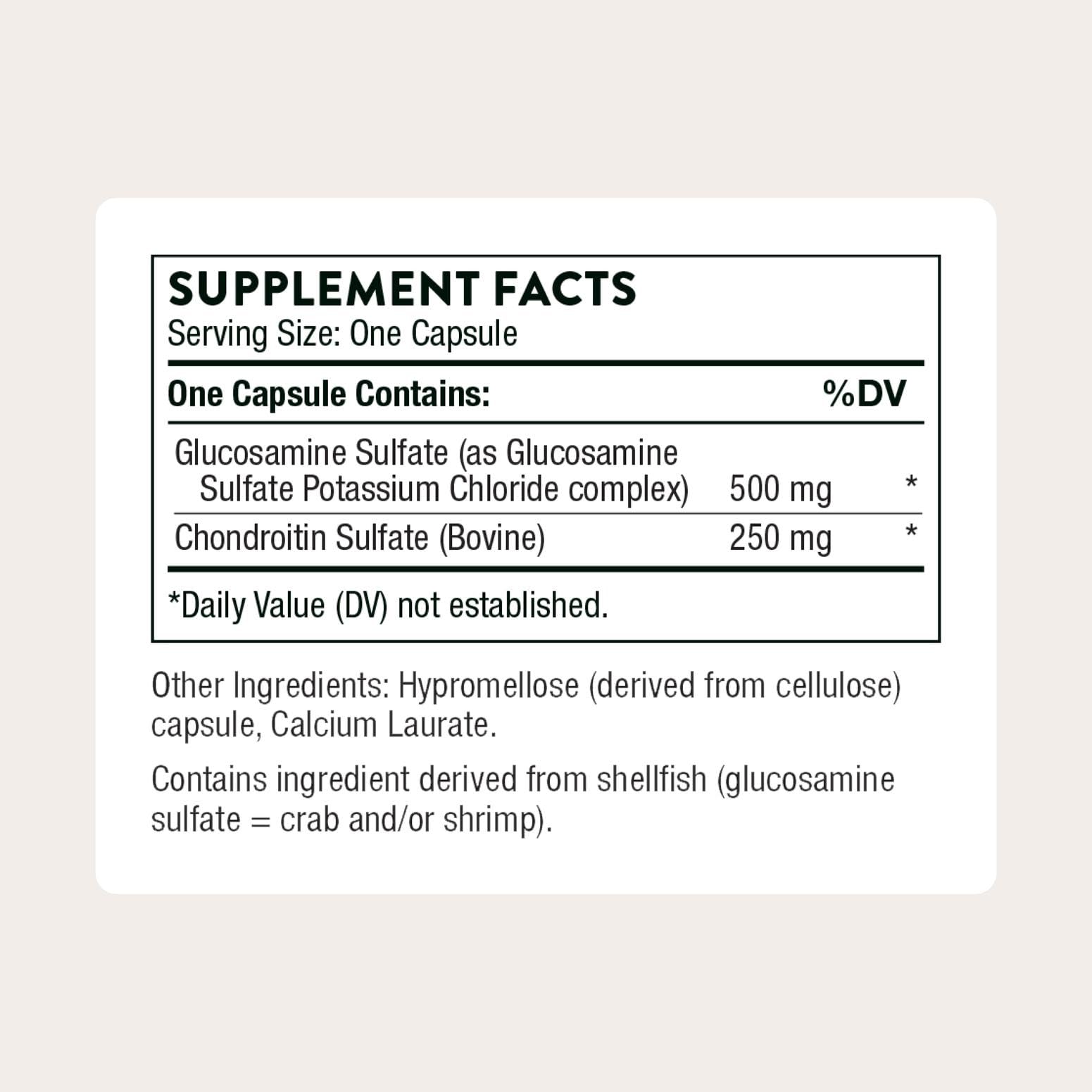 THORNE Glucosamine & Chondroitin capsules close-up for daily joint comfort
