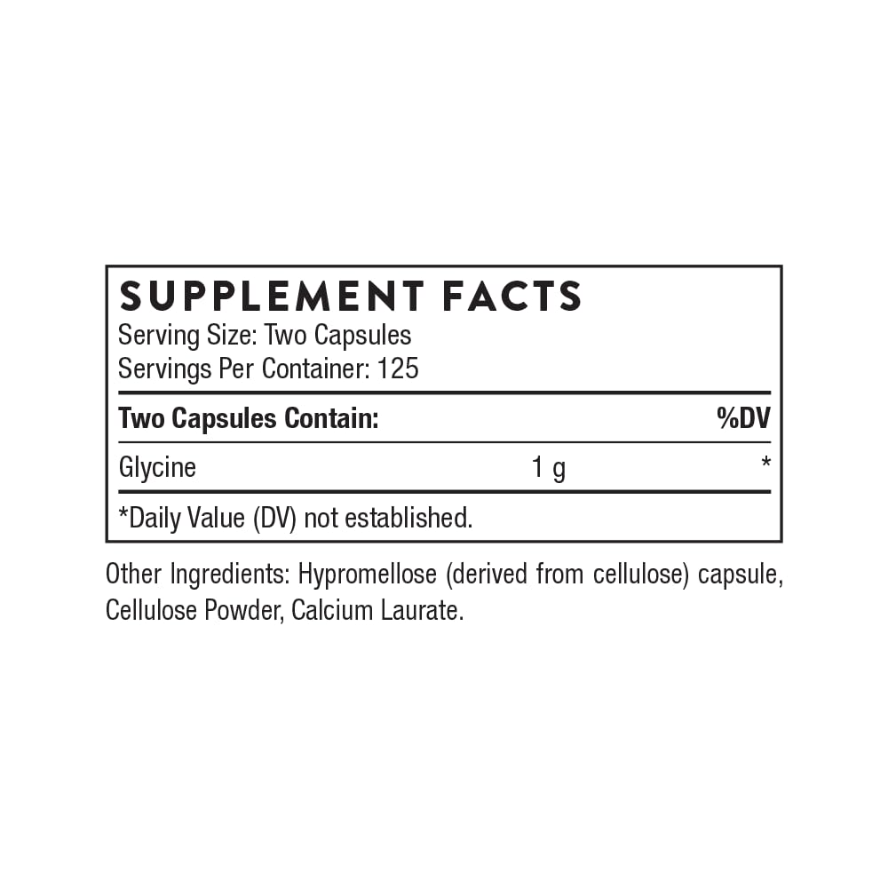 THORNE Glycine detox capsules bottle highlighting detox support for healthy body processes.