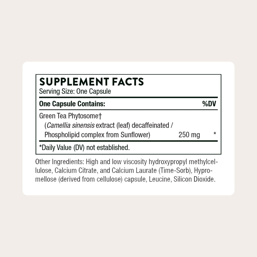 Thorne Green Tea Phytosome capsules close-up for easy daily use