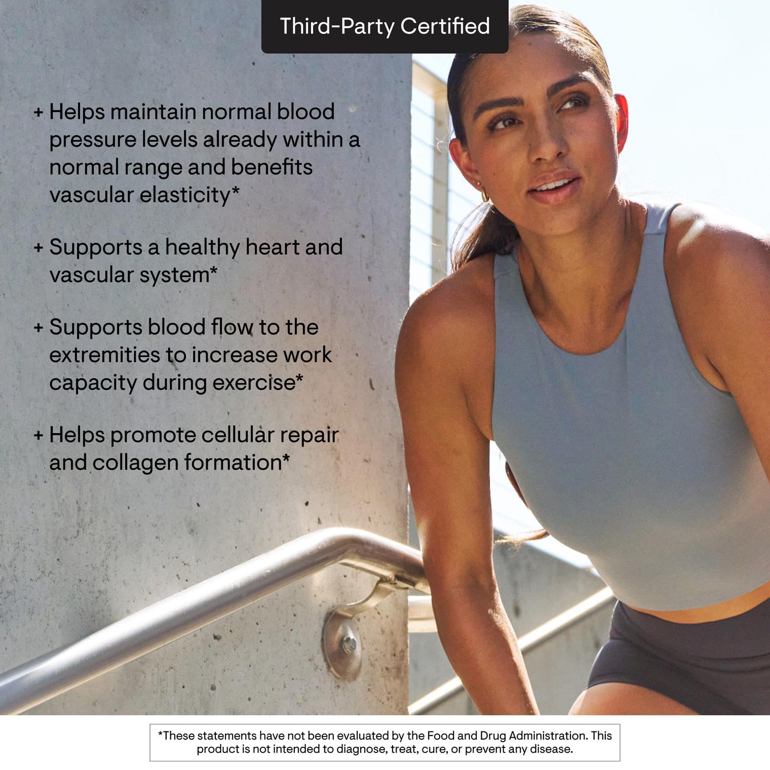 THORNE L-Arginine Sustained-Release third-party certification signals purity and safety.