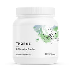 THORNE L-Glutamine powder bottle with label highlighting immune and GI support