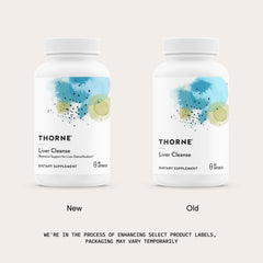 THORNE Liver Cleanse capsules closeup highlights premium herbal blend.