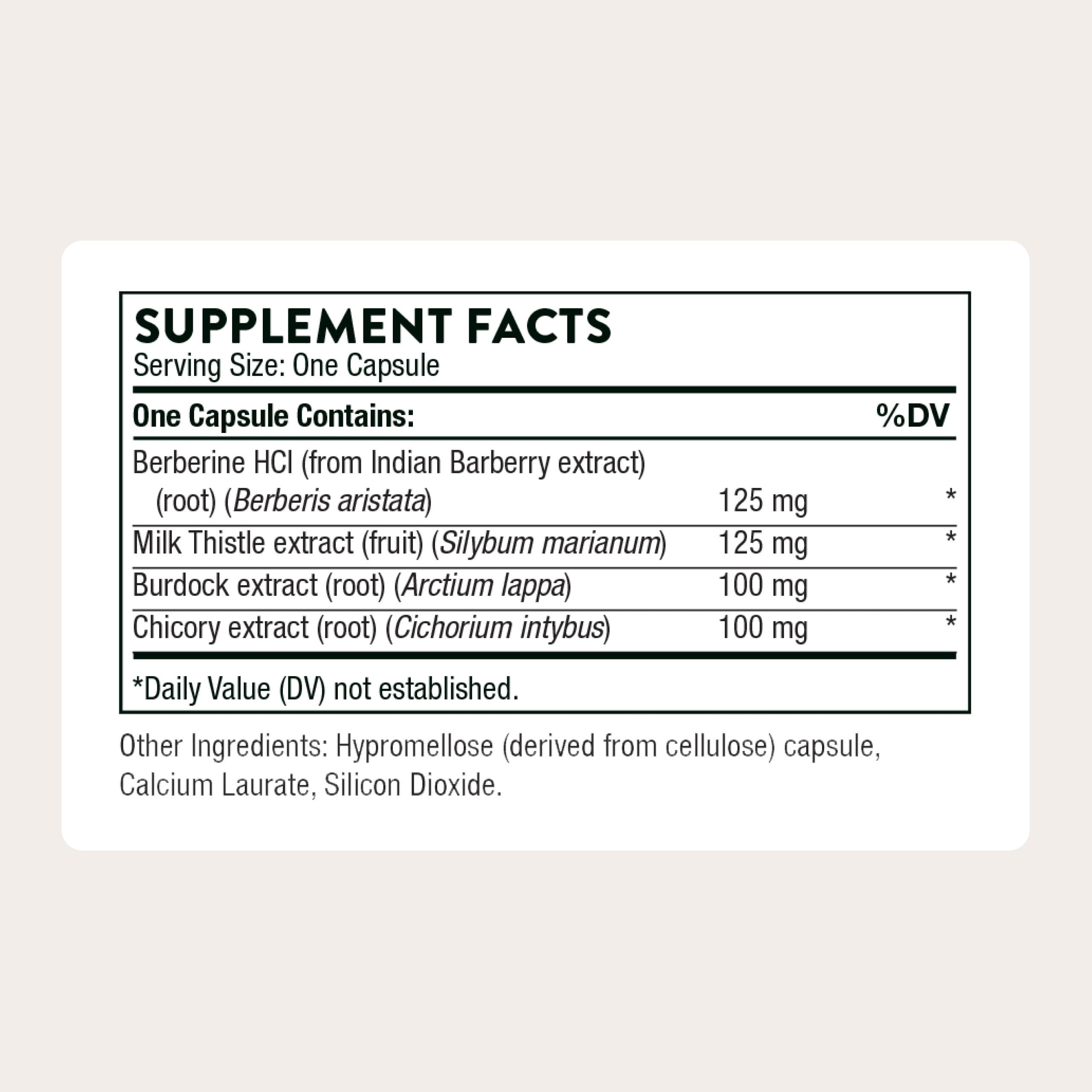 THORNE Liver Cleanse label ingredients reveal milk thistle and berberine synergy.