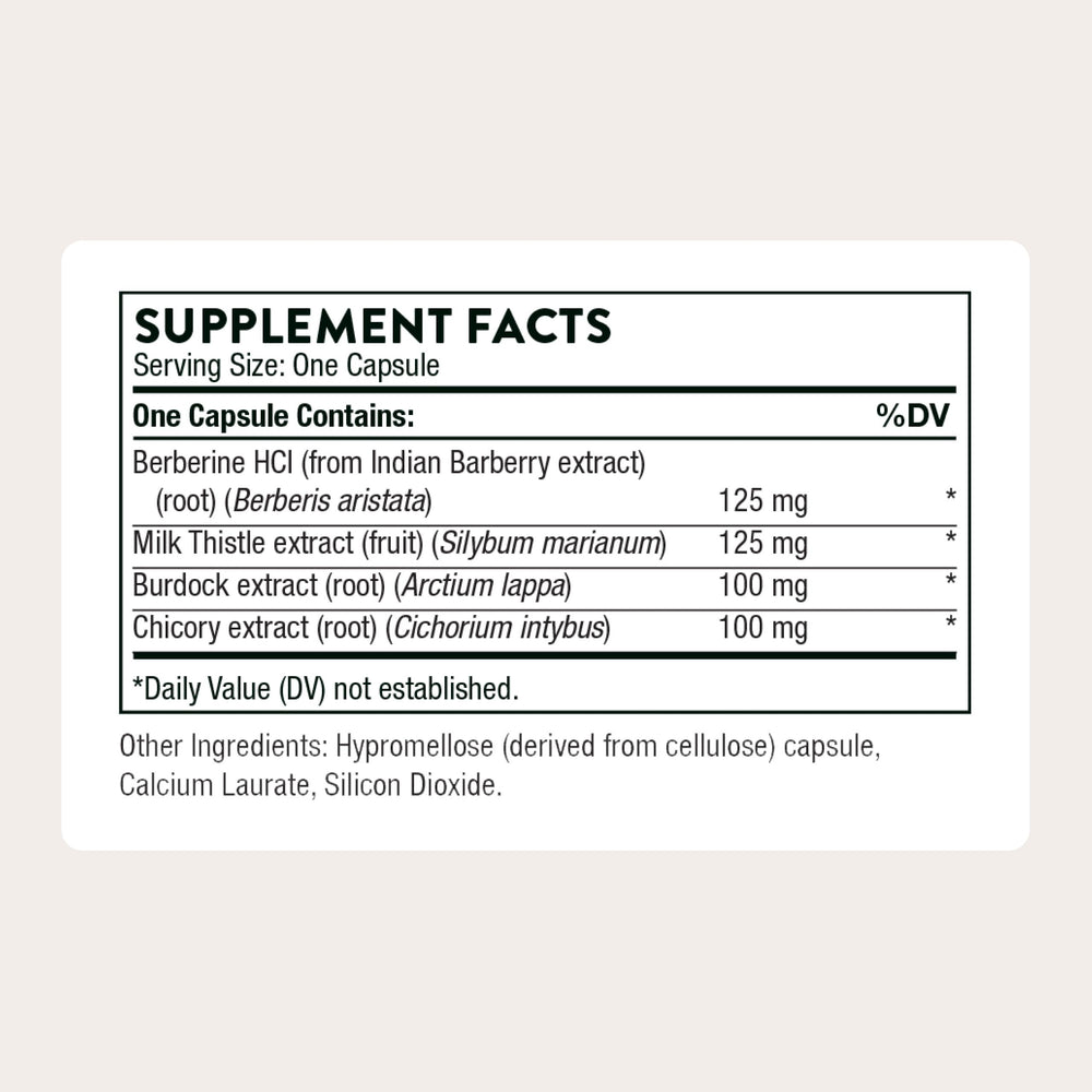 THORNE Liver Cleanse label ingredients reveal milk thistle and berberine synergy.