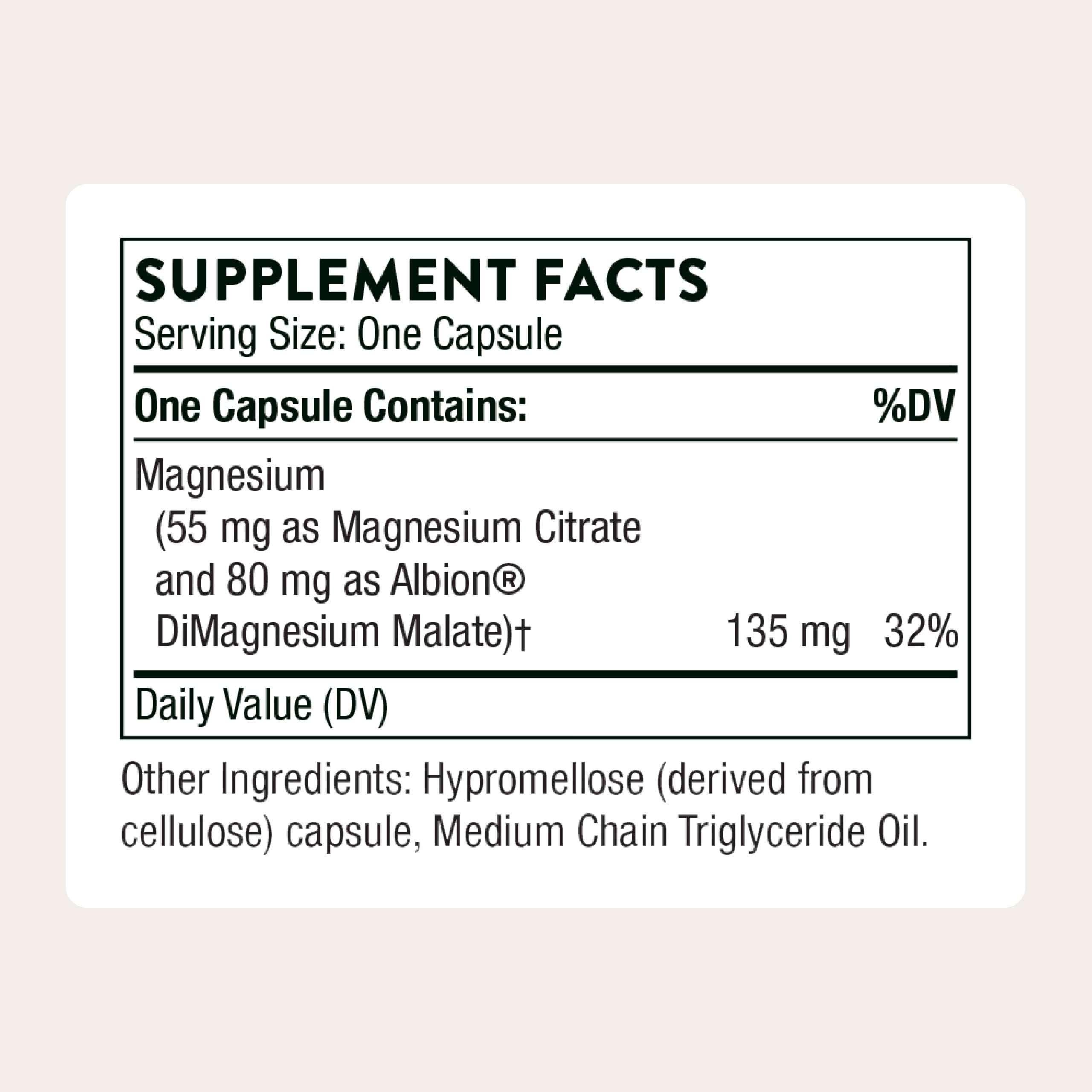 THORNE Magnesium CitraMate bottle back label with supplement details