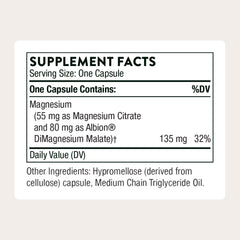 THORNE Magnesium CitraMate bottle back label with supplement details