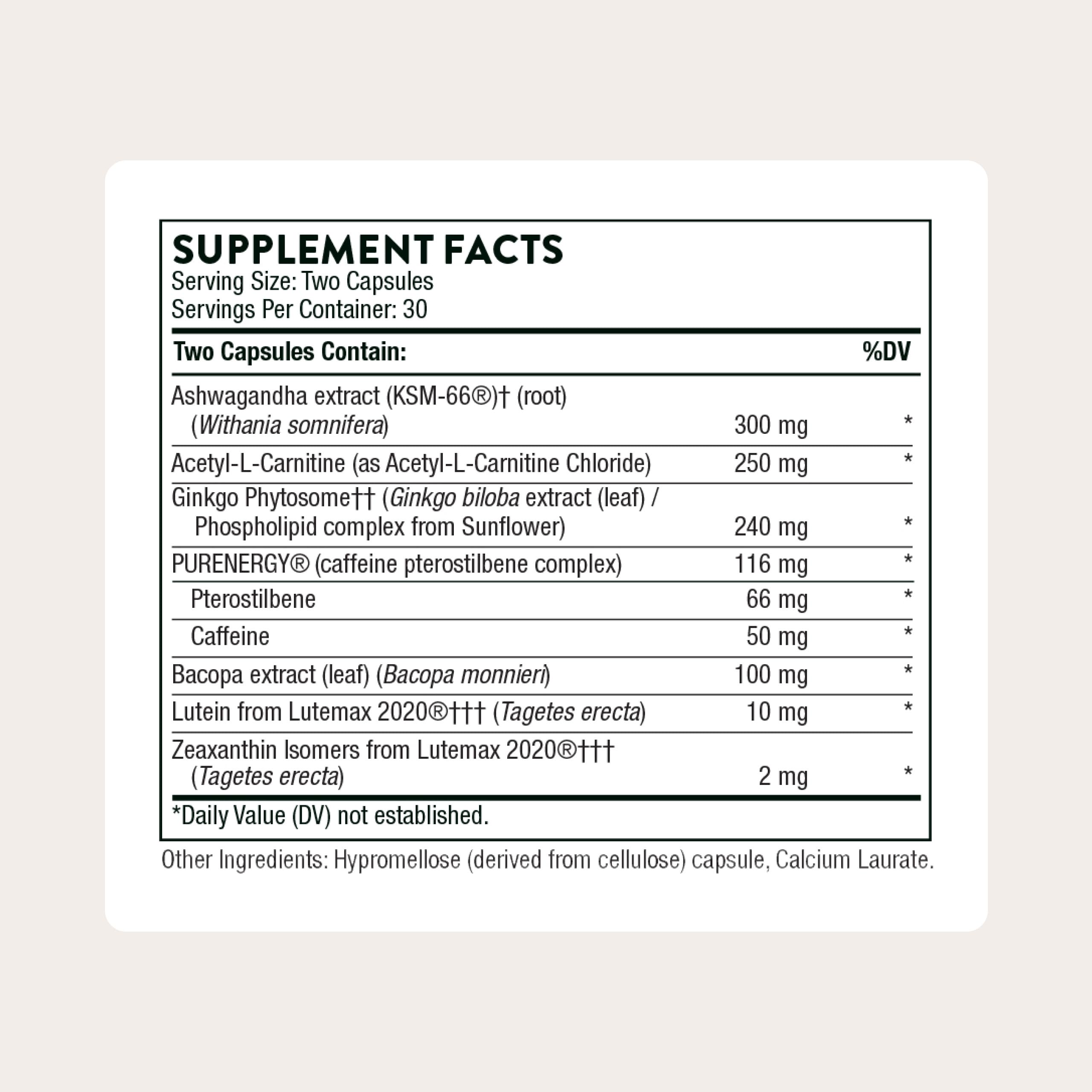 Thorne Memoractiv capsules close-up highlighting convenient gluten-free formula