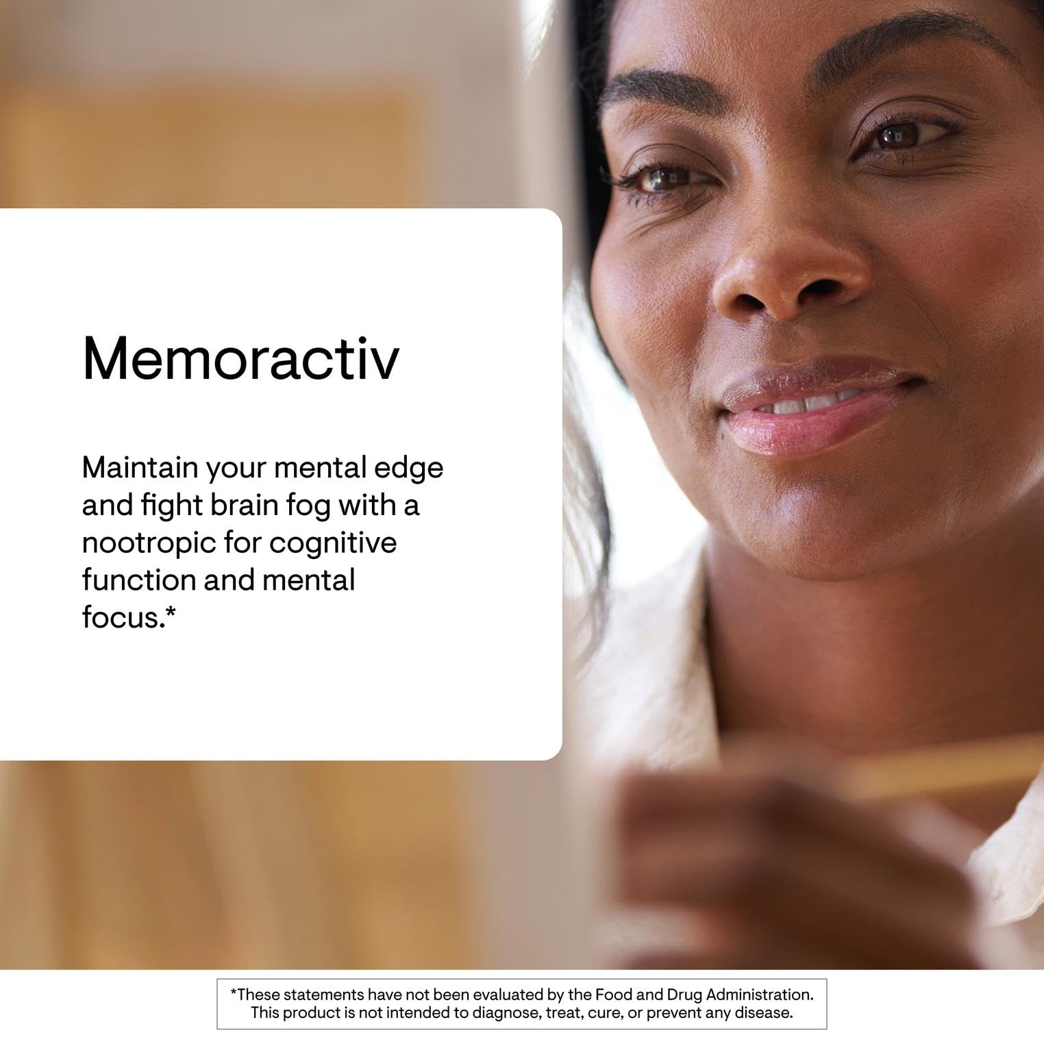 Thorne Memoractiv label and packaging with ingredient highlights for focus