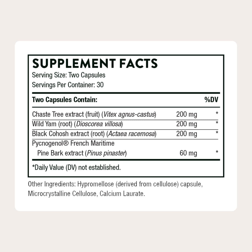 THORNE Meta-Balance label detail showing botanical ingredients and recommended use