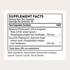 Close-up of bergamot-curcumin phytosome capsules for daily use