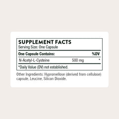 Thorne NAC 500mg bottle label highlights gluten free, dairy free, and soy free formula.