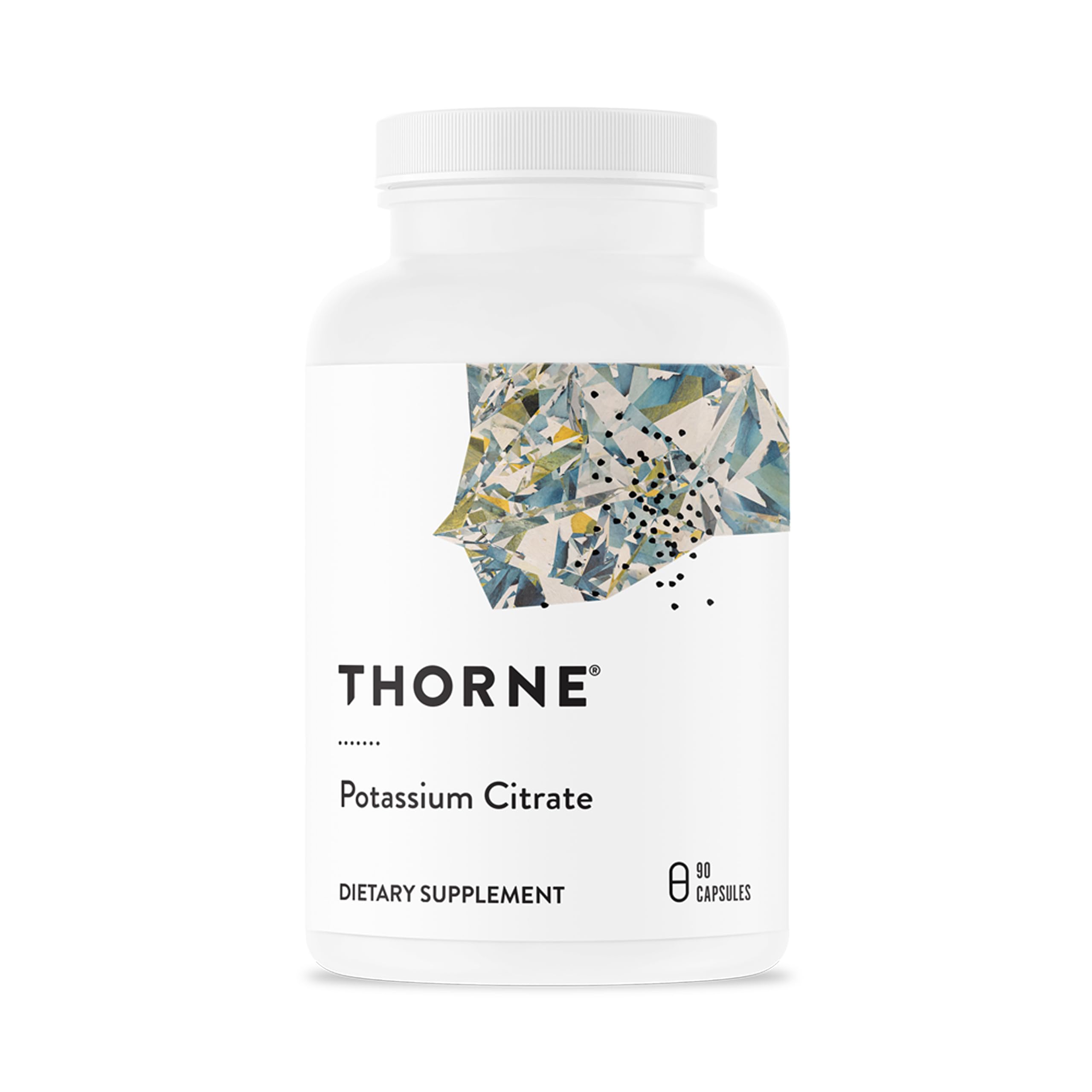 THORNE Potassium Citrate bottle shown for daily electrolyte support and muscle function.