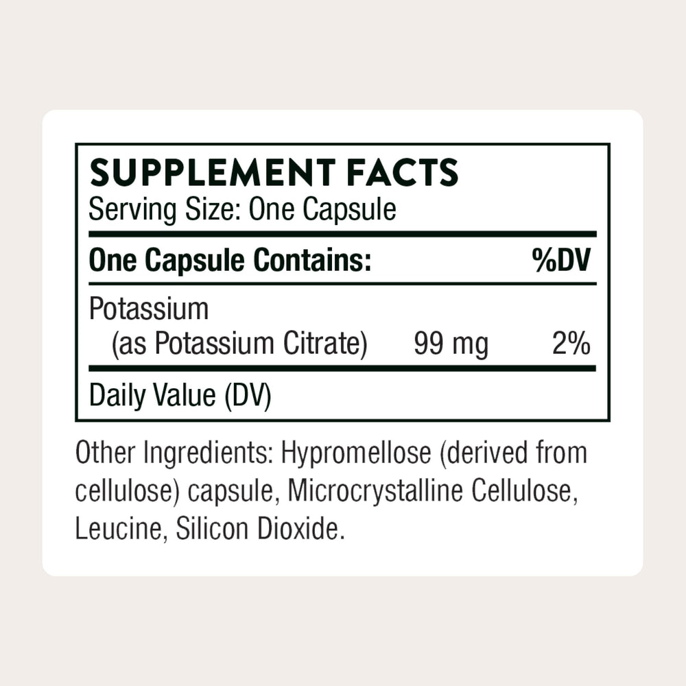 THORNE Potassium Citrate capsules close-up highlighting convenient supplementation.