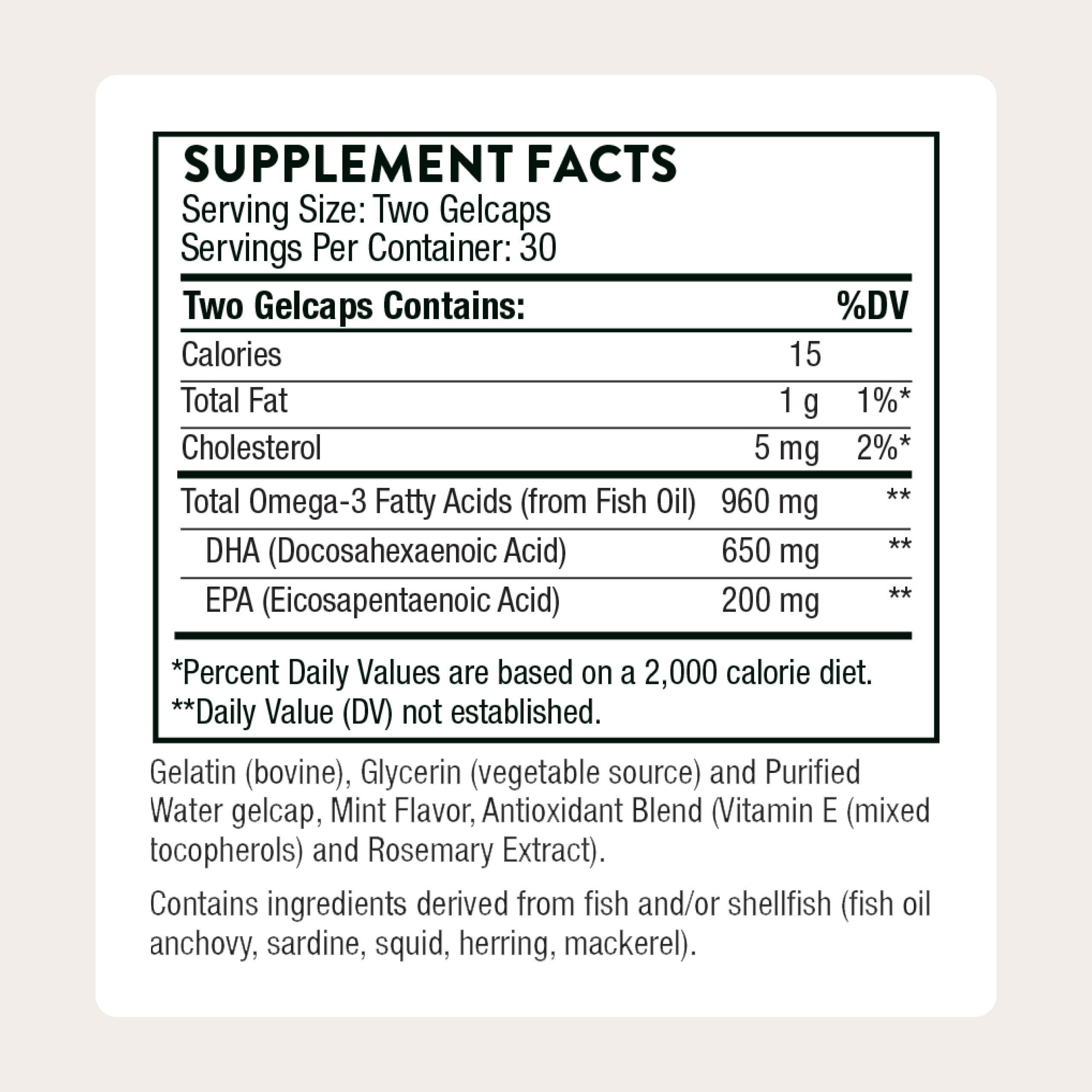 THORNE Prenatal DHA bottle front highlights 650 mg DHA.