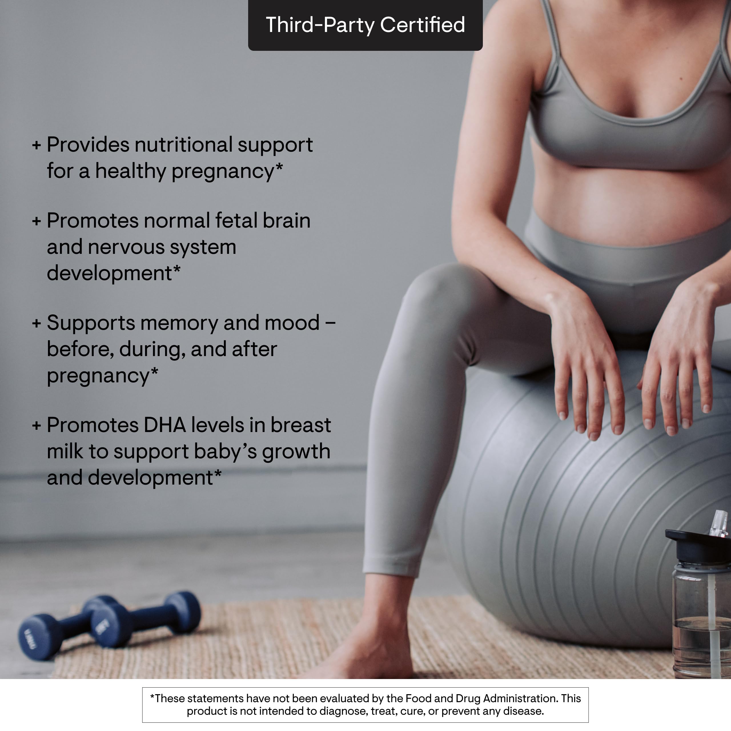 THORNE Prenatal DHA ingredients panel with rosemary and mint.