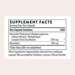 THORNE Quercetin Complex bottle side shows dosage guidance for consistent use.