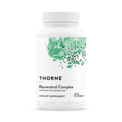 THORNE Resveratrol Complex bottle on a clean surface supporting healthy aging potential
