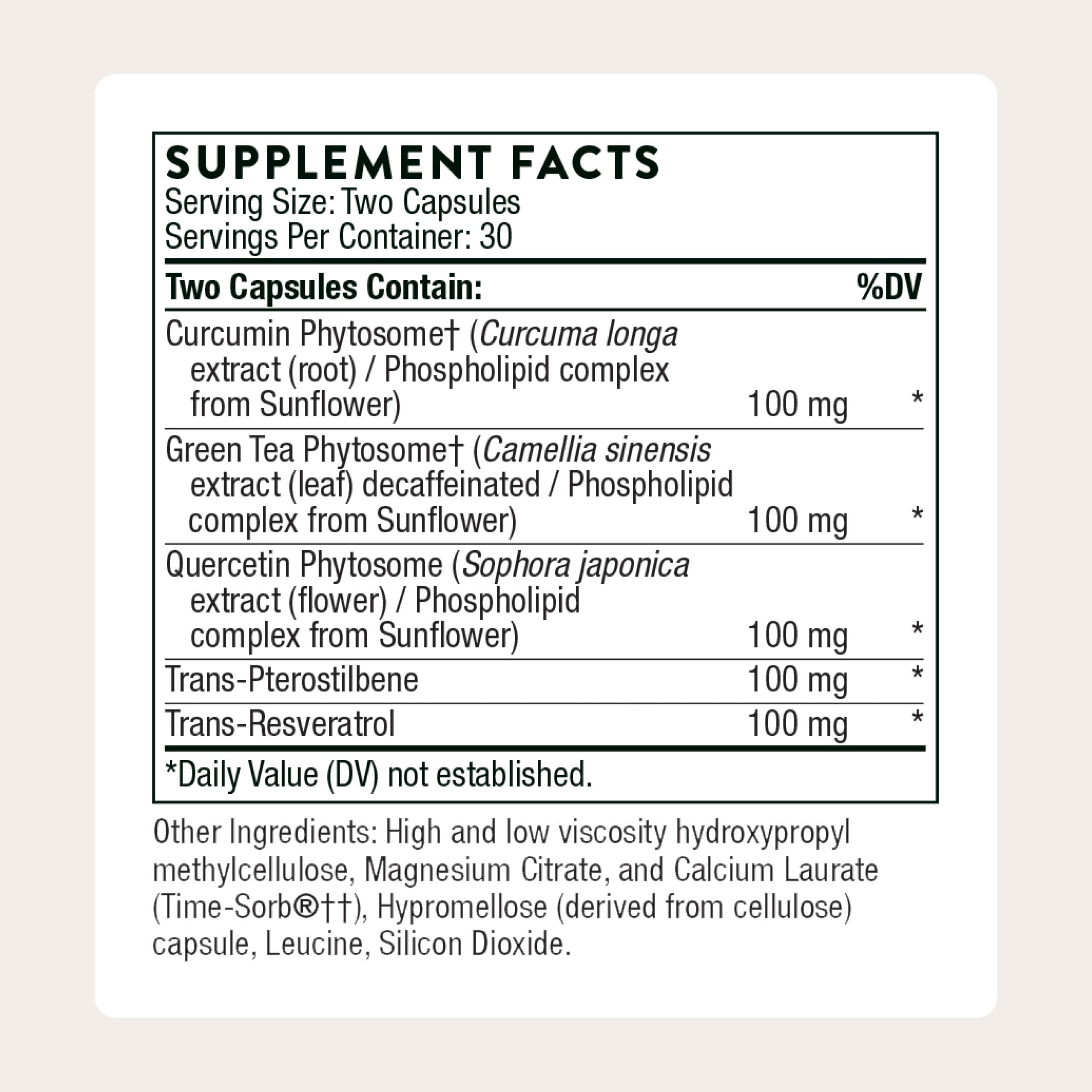 Close-up of THORNE Resveratrol Complex capsules for daily antioxidant support