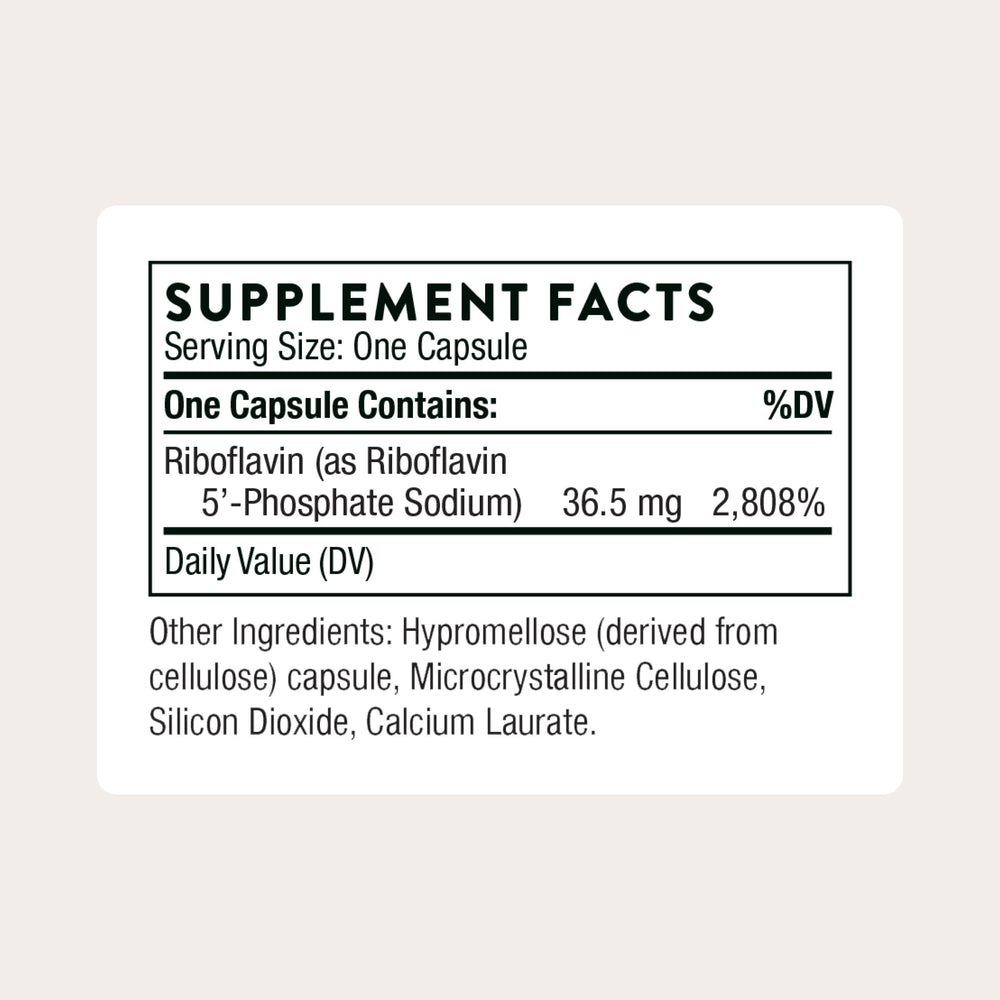 Thorne Riboflavin 5'-Phosphate label close-up emphasizes allergen-free purity.