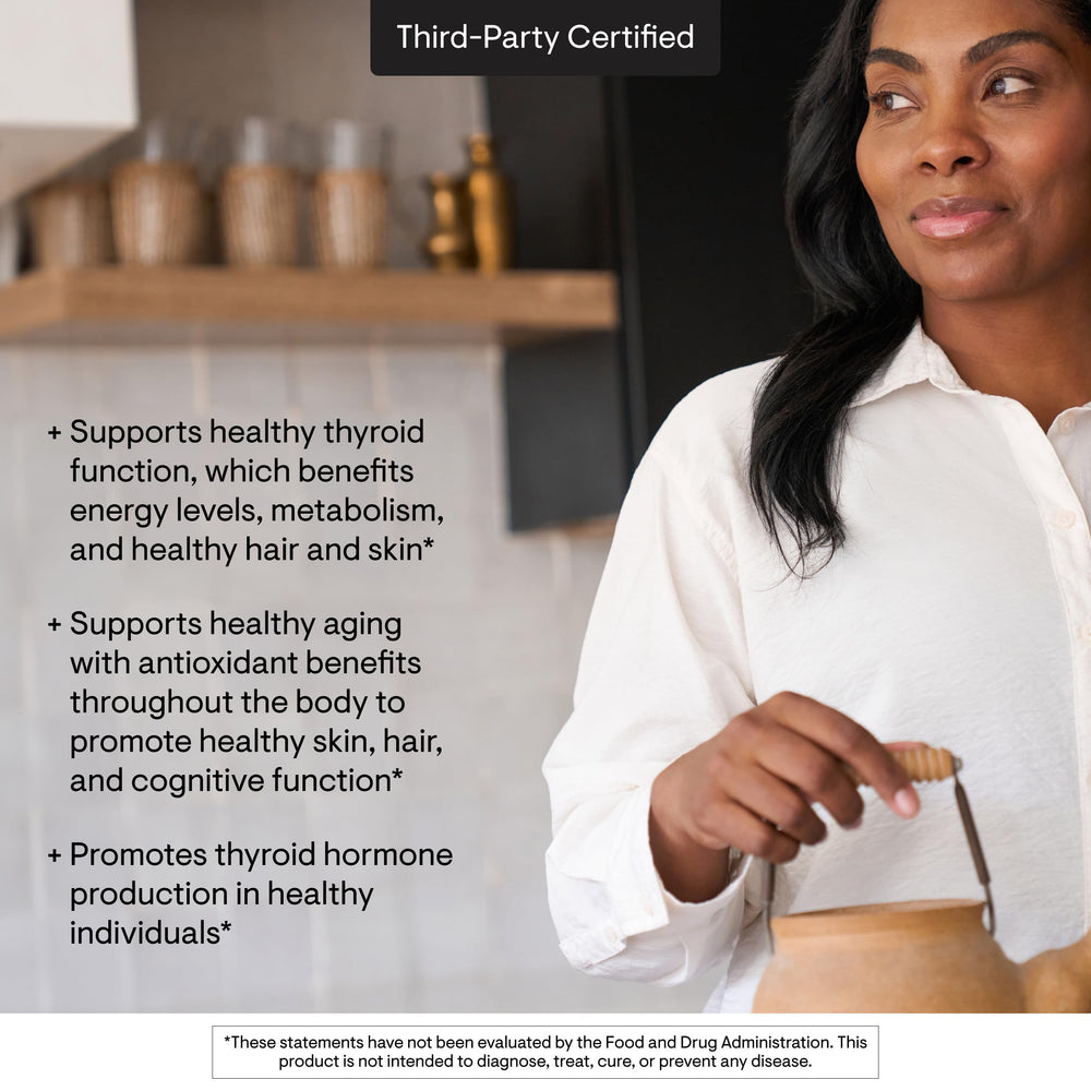 Thorne selenium icons indicate gluten-free, dairy-free, and soy-free.
