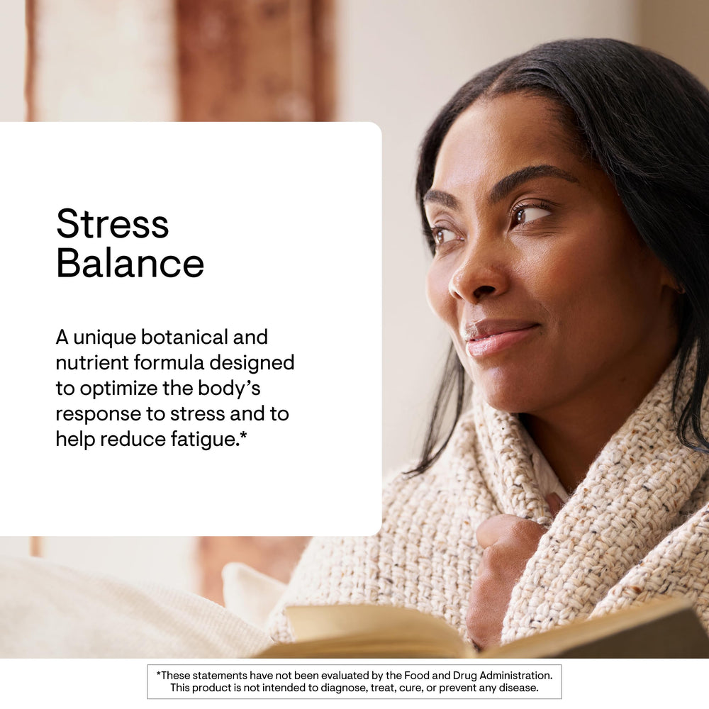 Thorne Stress Balance packaging shows gluten, dairy, and soy-free claim.