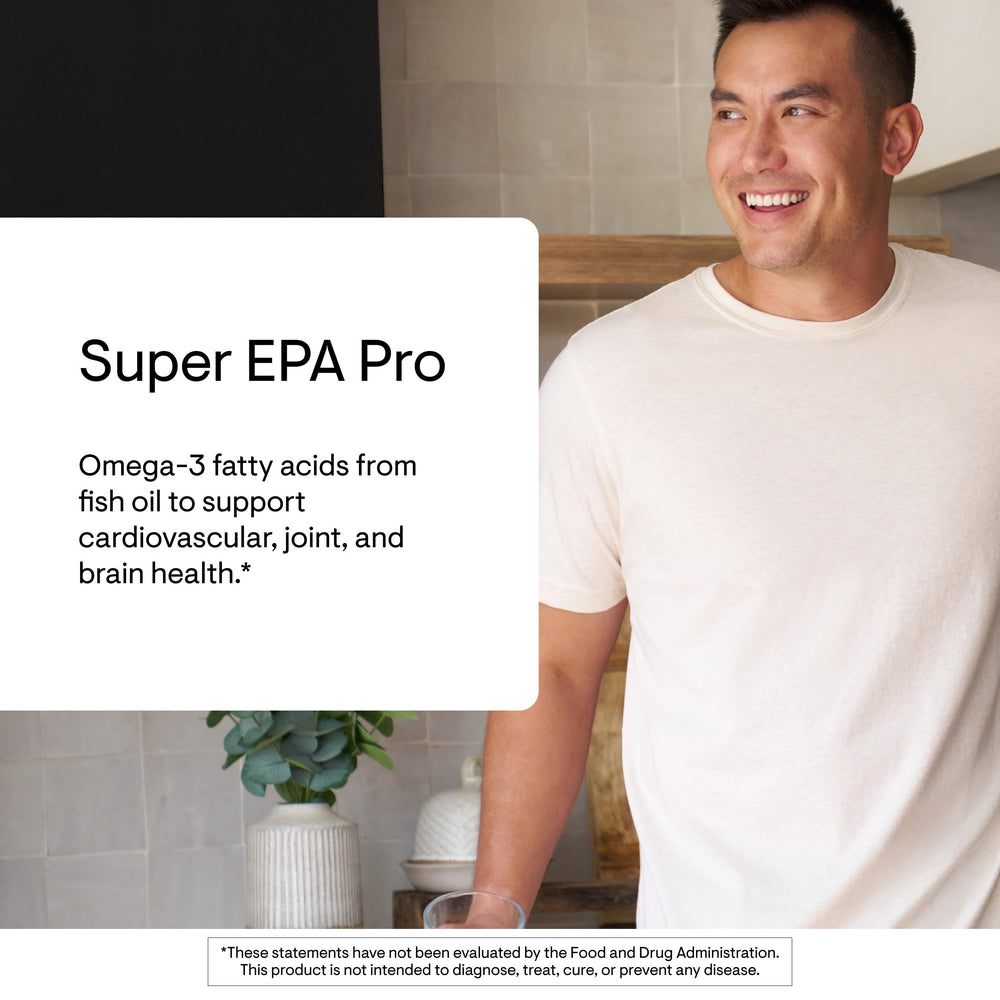 Thorne Super EPA Pro softgels being swallowed and gentle on the stomach.