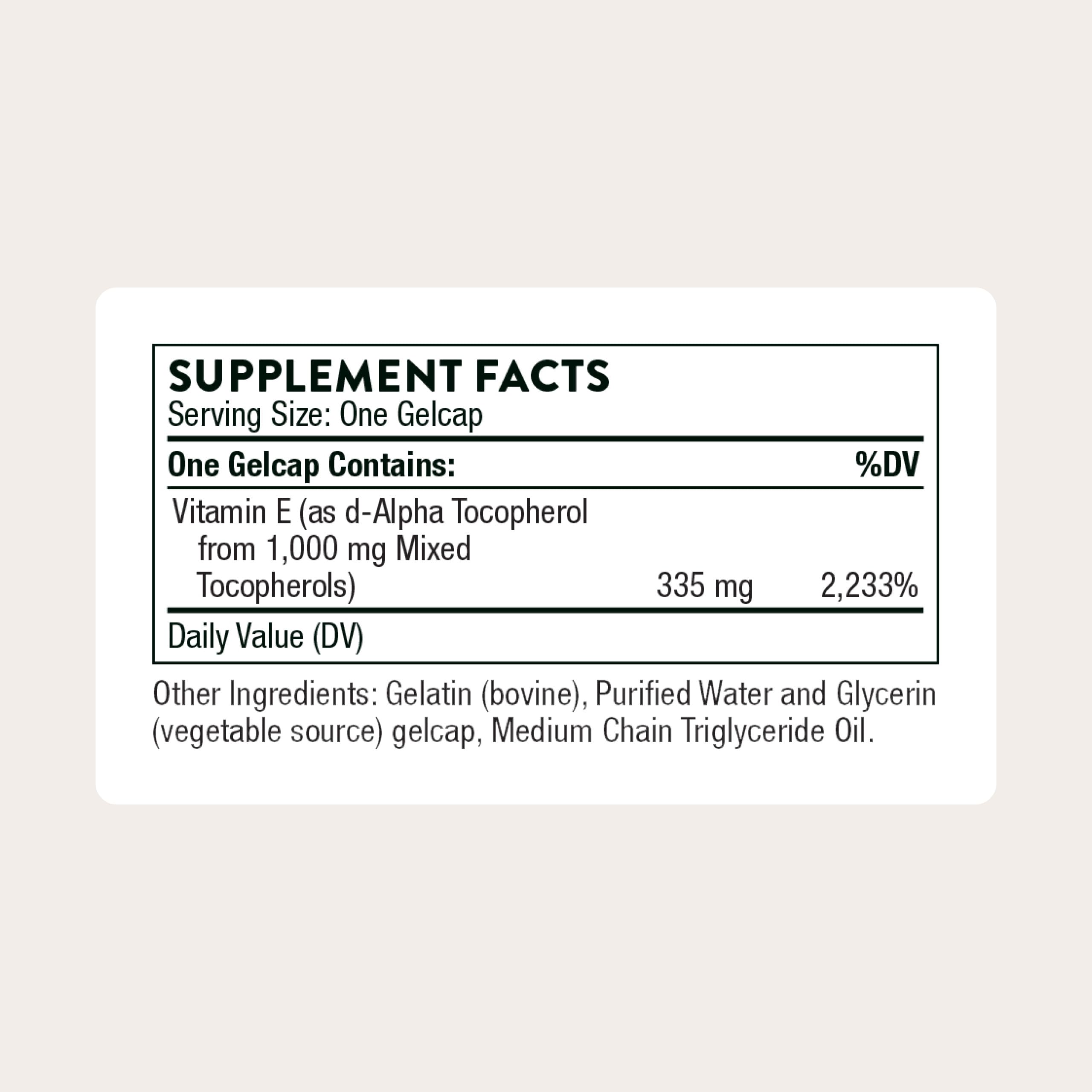 THORNE Ultimate-E softgels close-up, smooth and easy-to-swallow capsules