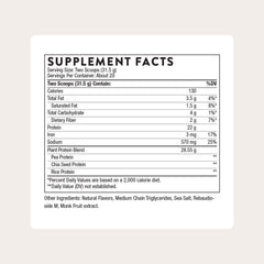 THORNE vegan protein blend featuring pea, rice and chia ingredients.