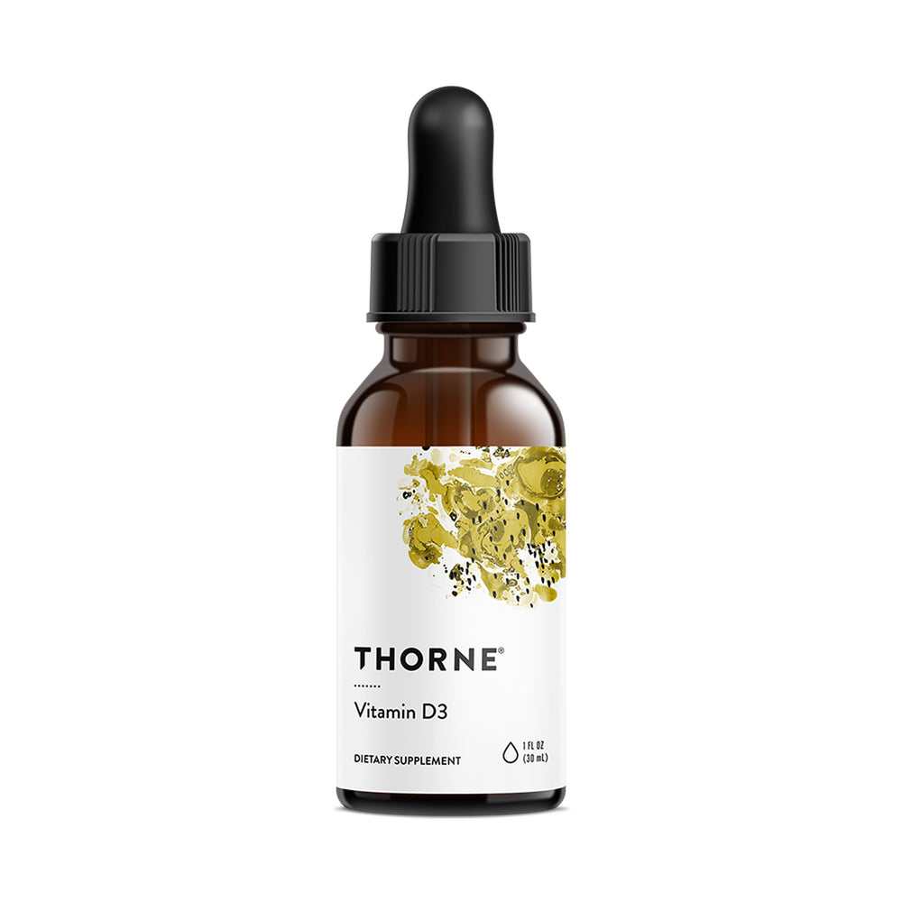 THORNE Vitamin D3 metered dispenser bottle shows easy daily dosing for bone support