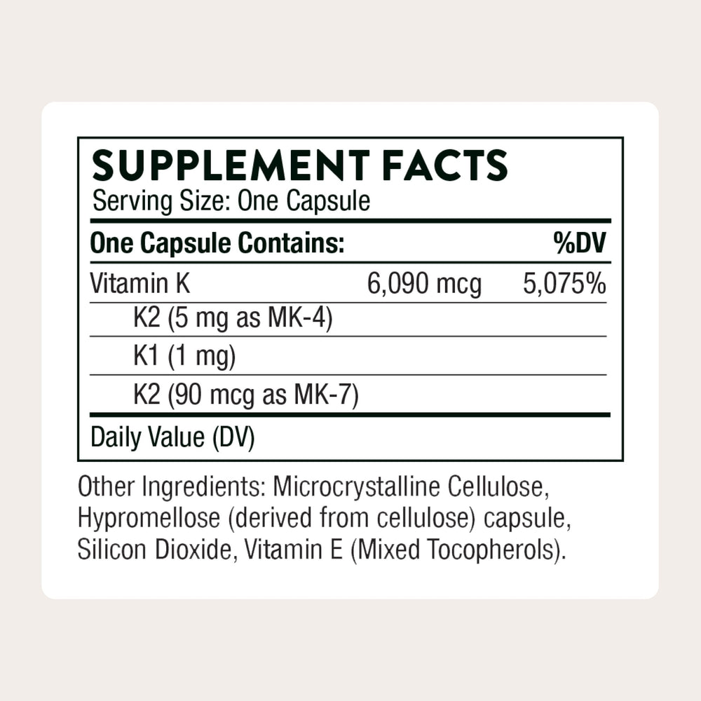 Thorne Vitamin K capsules close-up highlights capsule integrity for consistent bone support.
